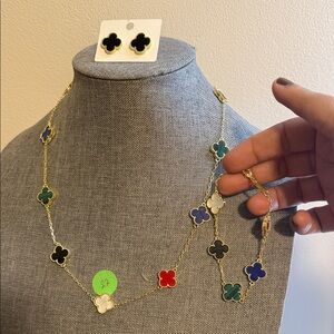 Vibrant Clover Charm Necklace and Earring Set